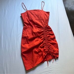 Ramy Brook Orange Ruched Spaghetti Strap Mini Dress